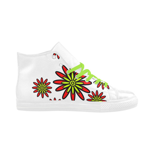 Red Flowers Aquila High Top Microfiber Leather Women's Shoes (Model 032)