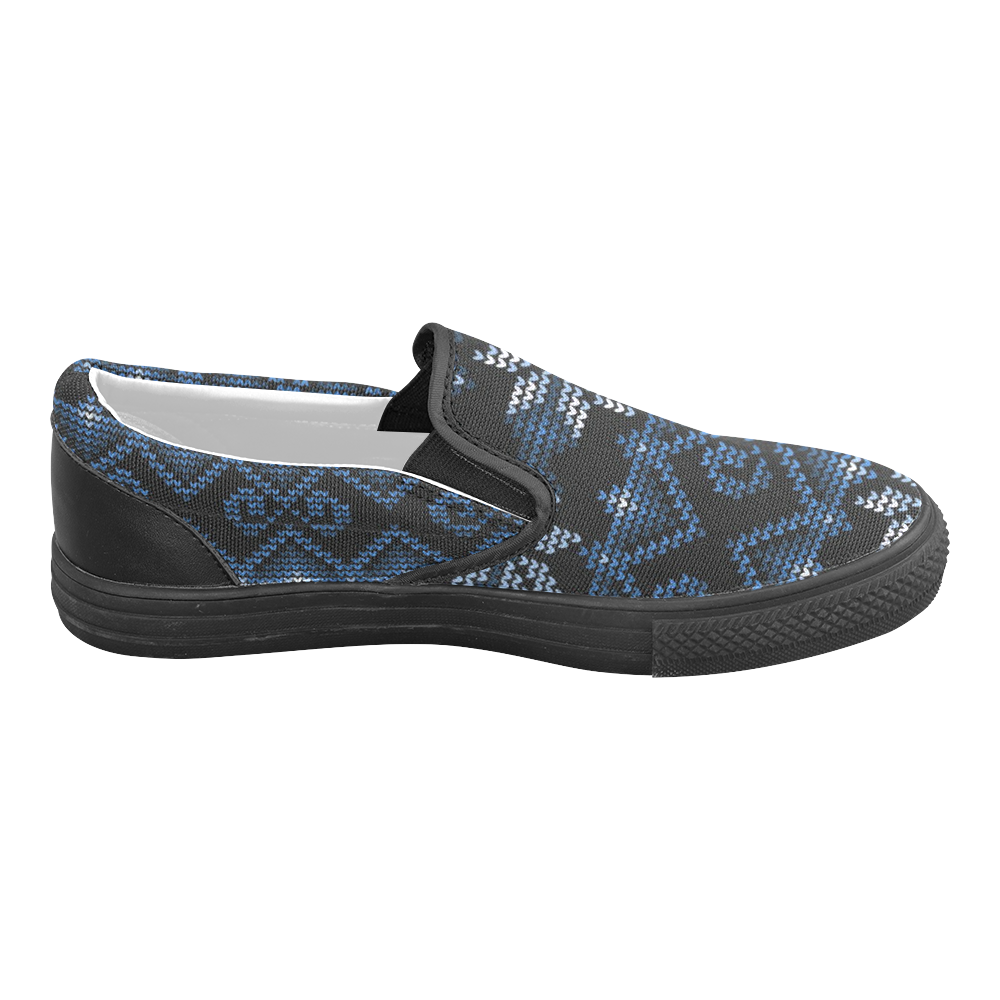 Ugly Christmas Sweater Faux Knit blue Slip-on Canvas Shoes for Men/Large Size (Model 019)