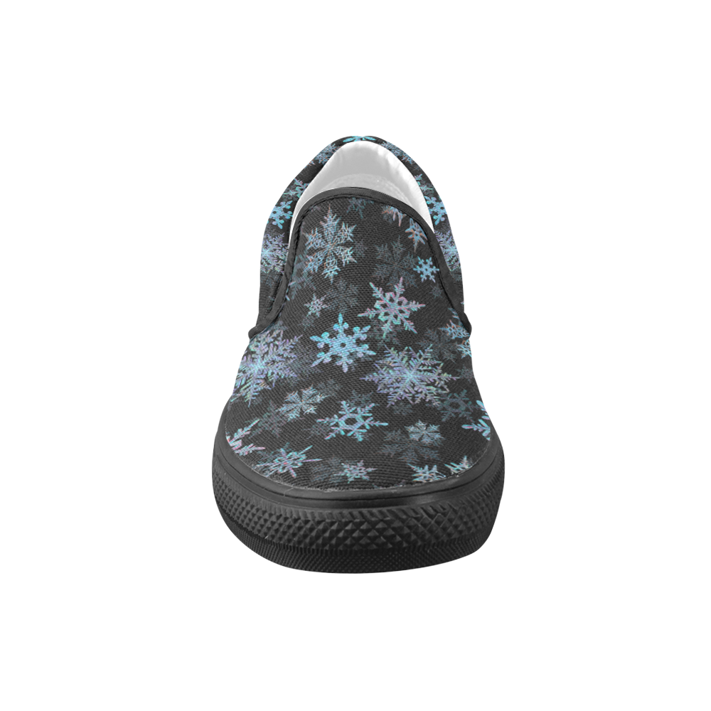 Snowflakes, Blue snow, stitched Slip-on Canvas Shoes for Men/Large Size (Model 019)