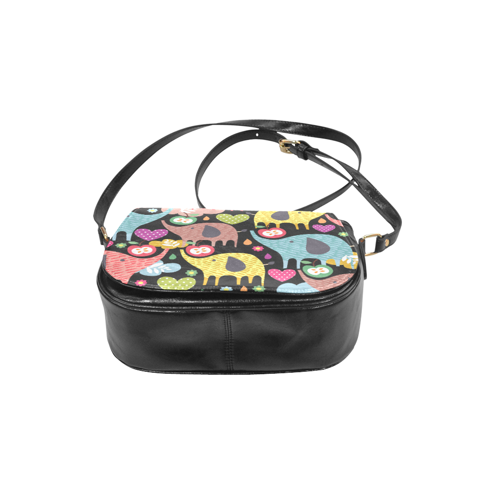 Colorful Cute Elephants Pattern Background Classic Saddle Bag/Small (Model 1648)