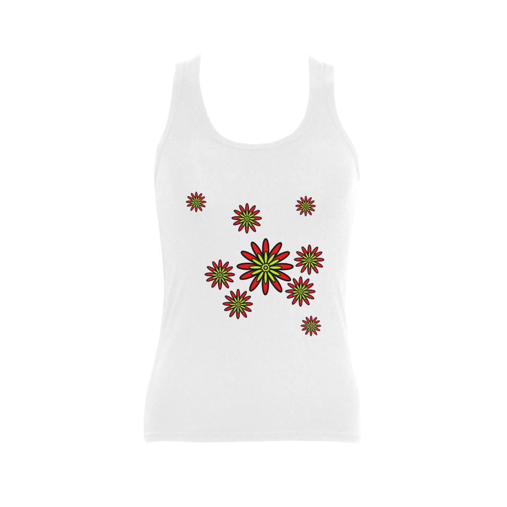 Red Flowers Women's Shoulder-Free Tank Top (Model T35)