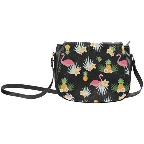 Flamingos and Pineapple Pattern Classic Saddle Bag/Small (Model 1648)