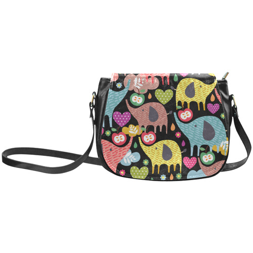 Colorful Cute Elephants Pattern Background Classic Saddle Bag/Small (Model 1648)