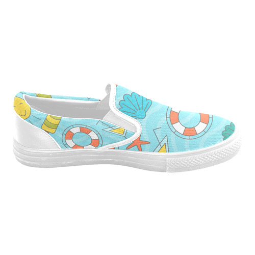 Waves Pattern with Summer Elements Slip-on Canvas Shoes for Men/Large Size (Model 019)
