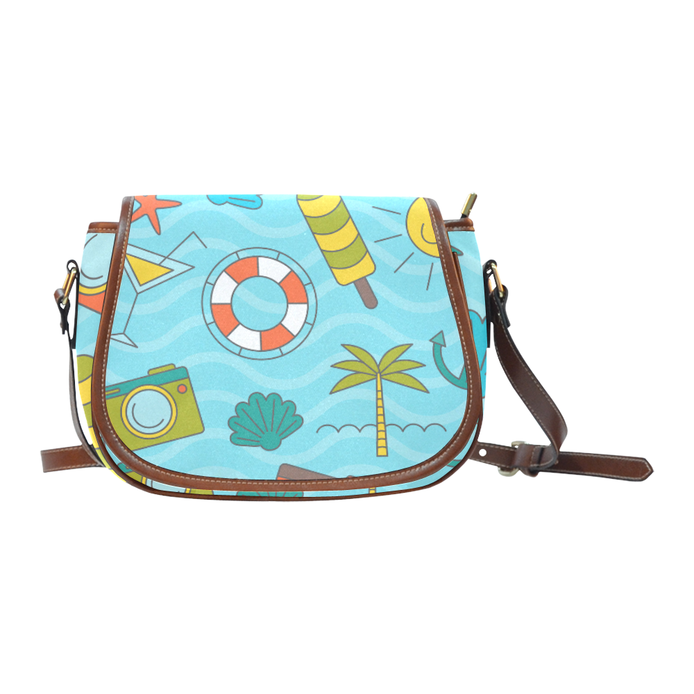 Waves Pattern with Summer Elements Saddle Bag/Small (Model 1649) Full Customization