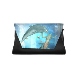 Underwater, dolphin with mermaid Clutch Bag (Model 1630)