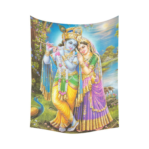 Krishna Radha Beautiful Hindu Deities Cotton Linen Wall Tapestry 60"x 80"