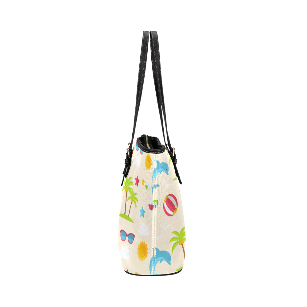 Dolphin Summer Pattern Leather Tote Bag/Large (Model 1651)