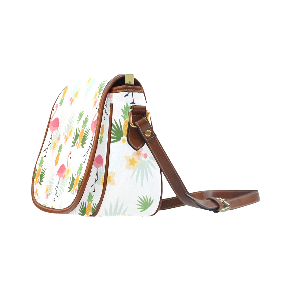 Flamingos and Pineapple Pattern Saddle Bag/Large (Model 1649)