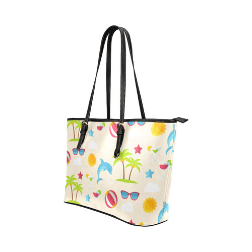 Dolphin Summer Pattern Leather Tote Bag/Large (Model 1651)