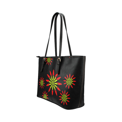 Red Flowers Leather Tote Bag/Large (Model 1651)