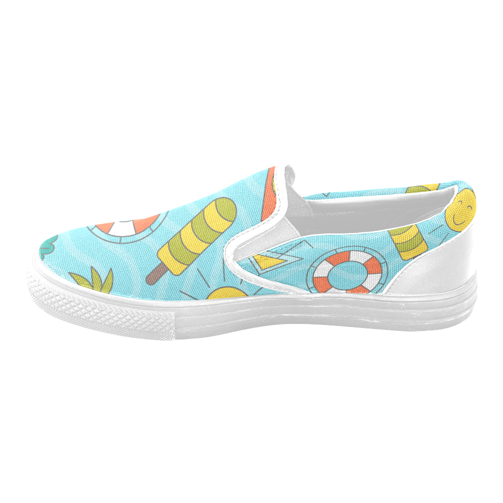 Waves Pattern with Summer Elements Slip-on Canvas Shoes for Men/Large Size (Model 019)