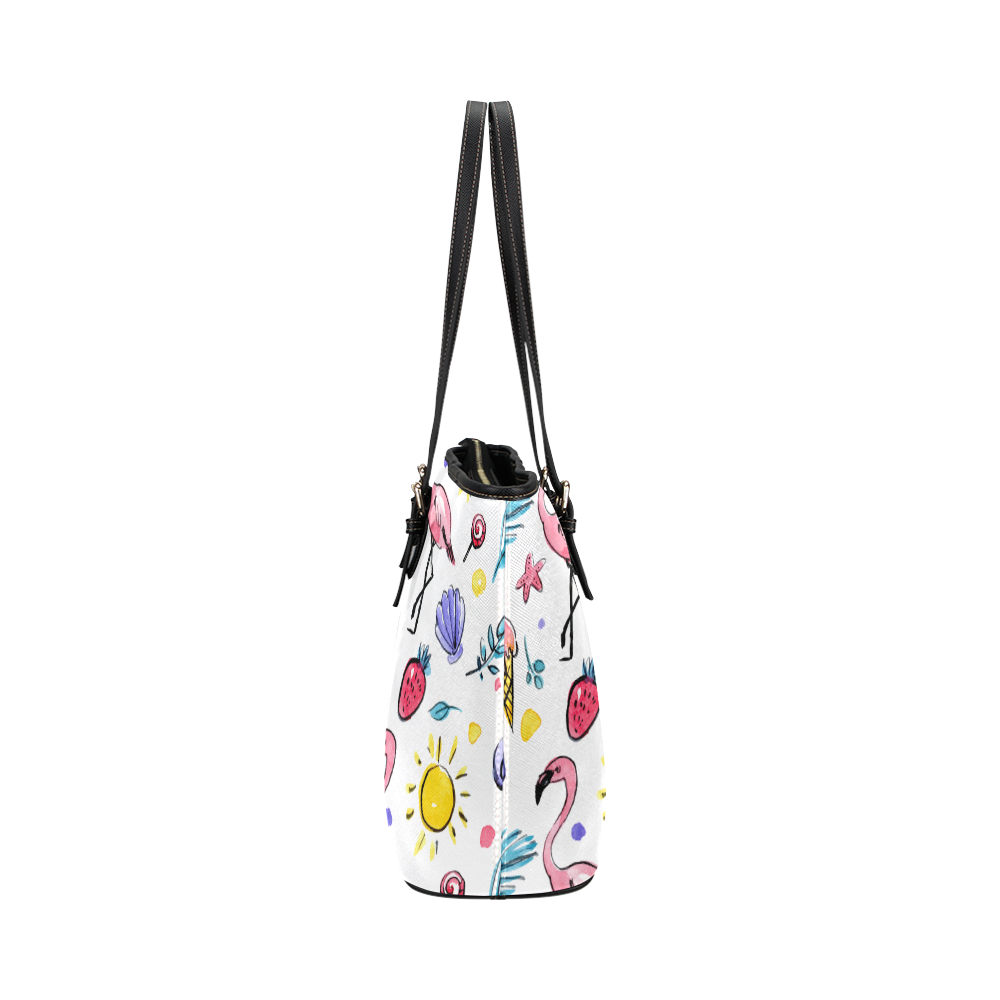 Hand Drawn Watercolor Flamingos Leather Tote Bag/Large (Model 1651)