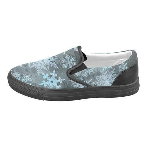 Snowflakes, snow, white and blue Slip-on Canvas Shoes for Men/Large Size (Model 019)