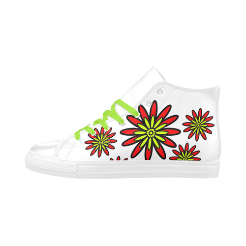 Red Flowers Aquila High Top Microfiber Leather Women's Shoes (Model 032)
