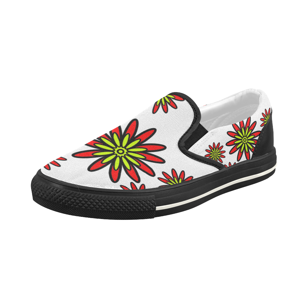 Red Flowers Women's Slip-on Canvas Shoes (Model 019)