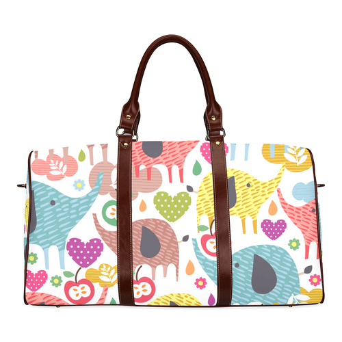 Colorful Cute Elephants Pattern Background Waterproof Travel Bag/Large (Model 1639)