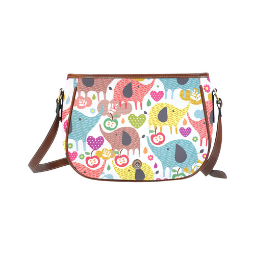 Colorful Cute Elephants Pattern Background Saddle Bag/Small (Model 1649) Full Customization