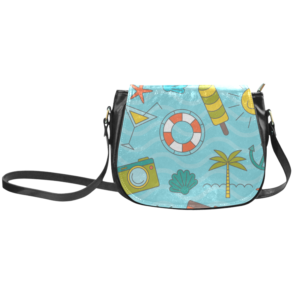 Waves Pattern with Summer Elements Classic Saddle Bag/Small (Model 1648)