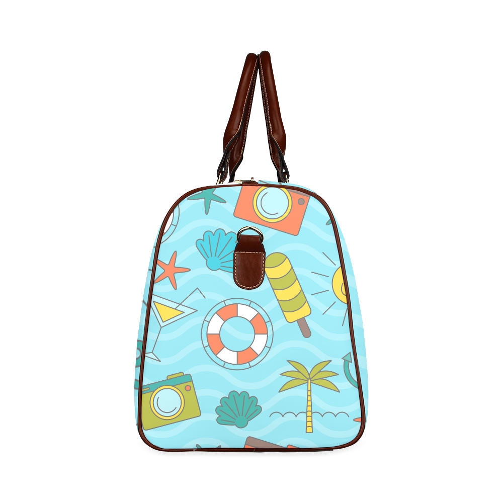 Waves Pattern with Summer Elements Waterproof Travel Bag/Large (Model 1639)