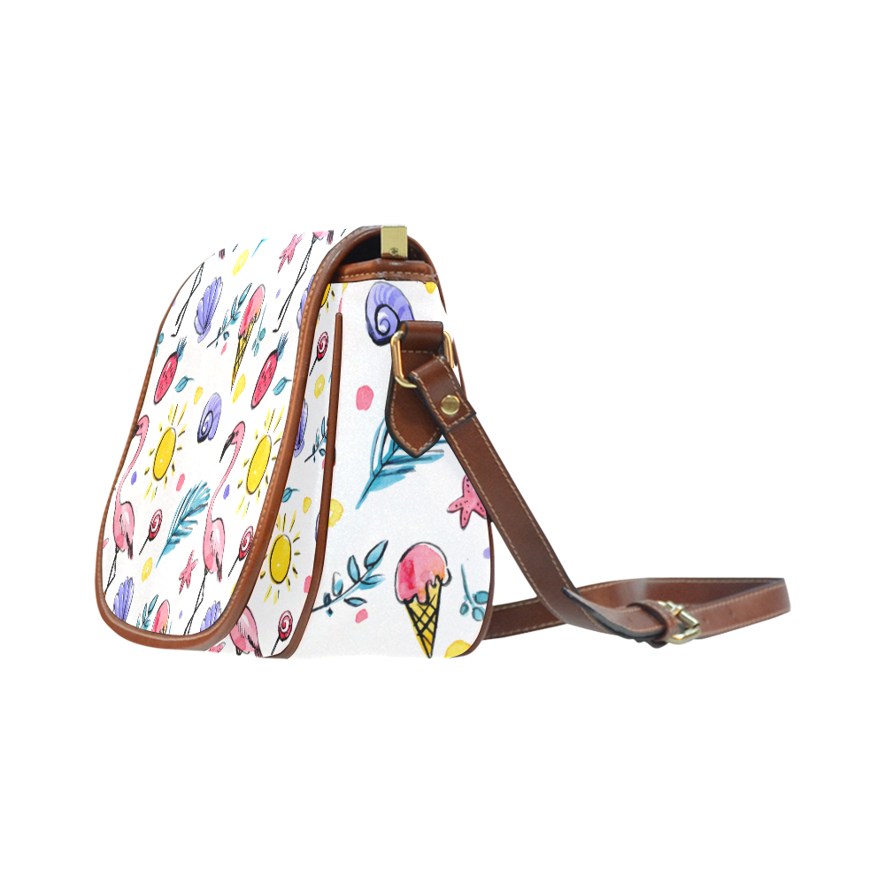 Hand Drawn Watercolor Flamingos Saddle Bag/Small (Model 1649) Full Customization