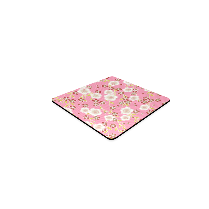 White Sakura Japanese Kimono Pattern Square Coaster