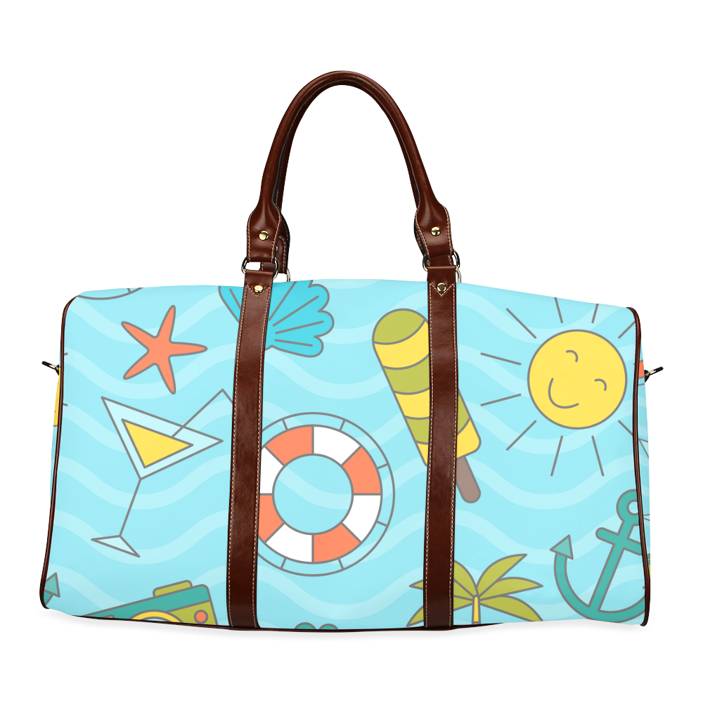 Waves Pattern with Summer Elements Waterproof Travel Bag/Large (Model 1639)