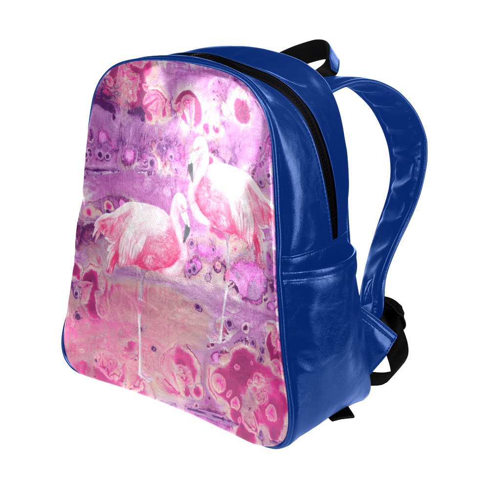 Flamingos Batik Paint Background Pink Violet Multi-Pockets Backpack (Model 1636)