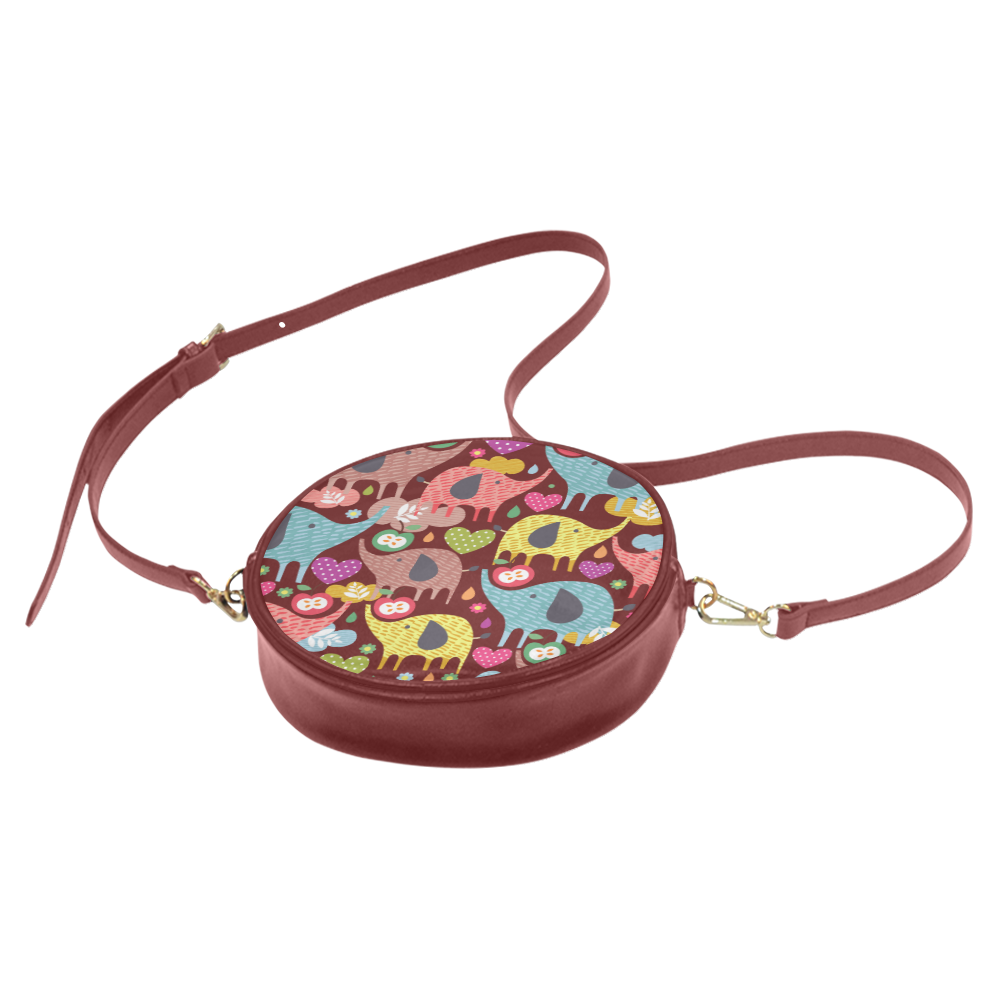 Colorful Cute Elephants Pattern Background Round Sling Bag (Model 1647)