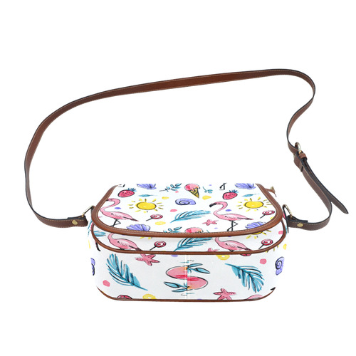 Hand Drawn Watercolor Flamingos Saddle Bag/Small (Model 1649) Full Customization