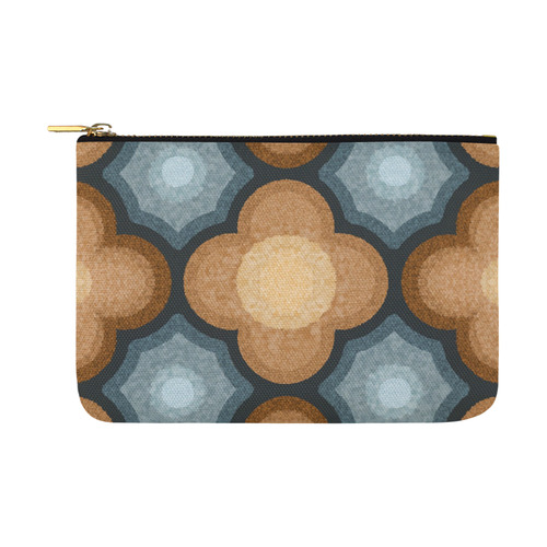 Brown and Blue Floral Pattern Carry-All Pouch 12.5''x8.5''