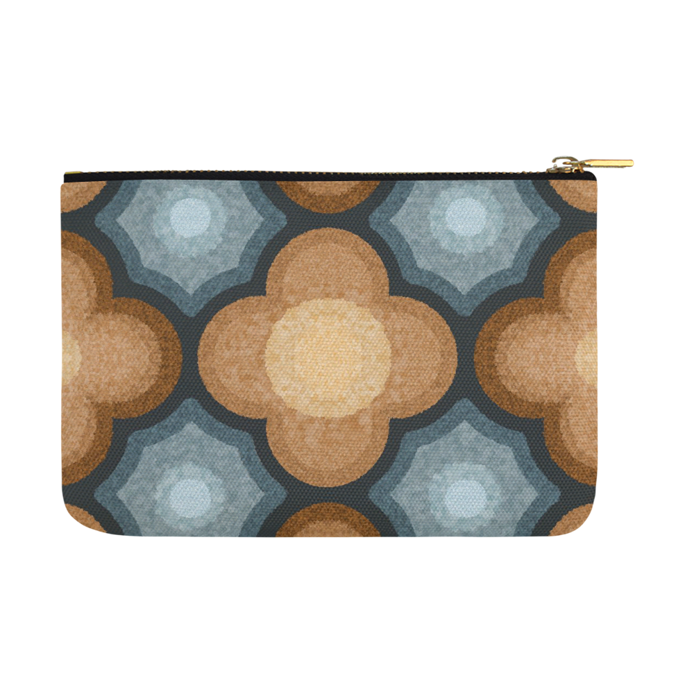 Brown and Blue Floral Pattern Carry-All Pouch 12.5''x8.5''