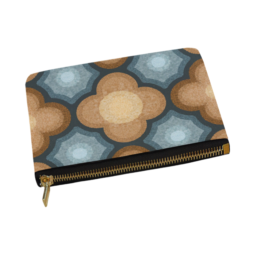 Brown and Blue Floral Pattern Carry-All Pouch 12.5''x8.5''