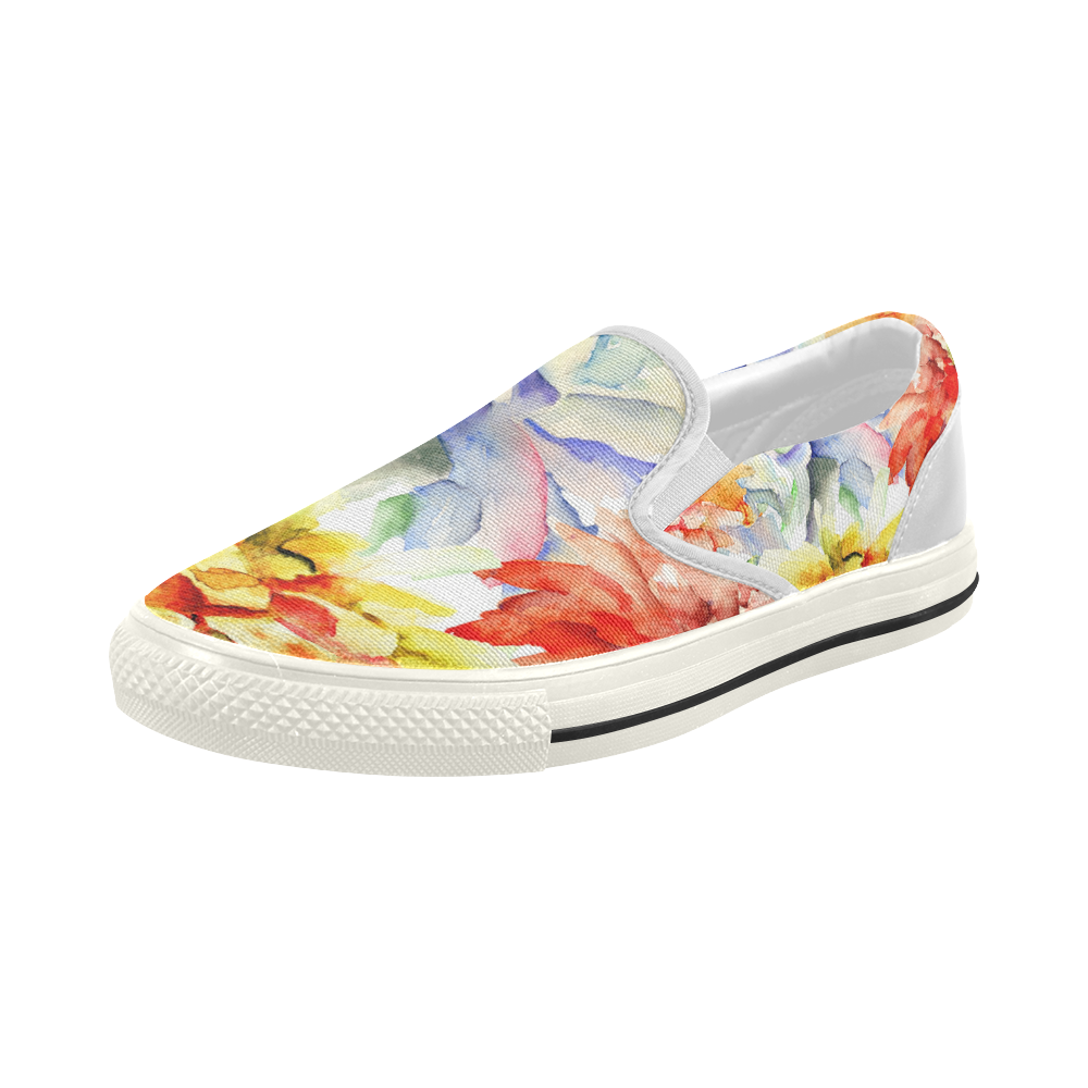 Hand painted watercolor flowers Women's Slip-on Canvas Shoes (Model 019)