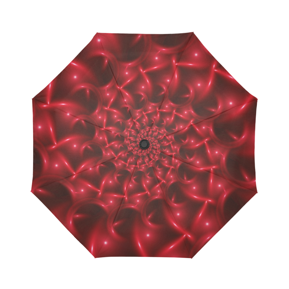 Glossy Red Spiral Fractal Auto-Foldable Umbrella (Model U04)