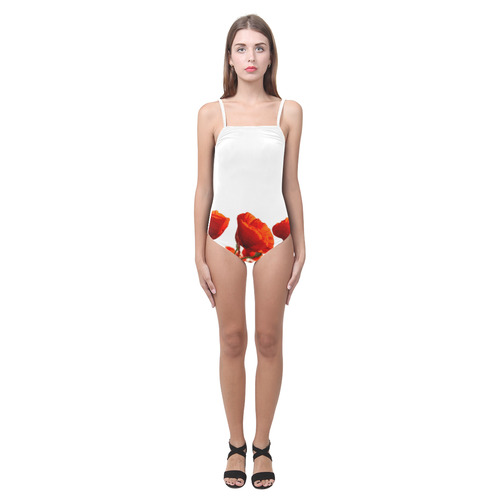 Red Poppies Strap Swimsuit ( Model S05)