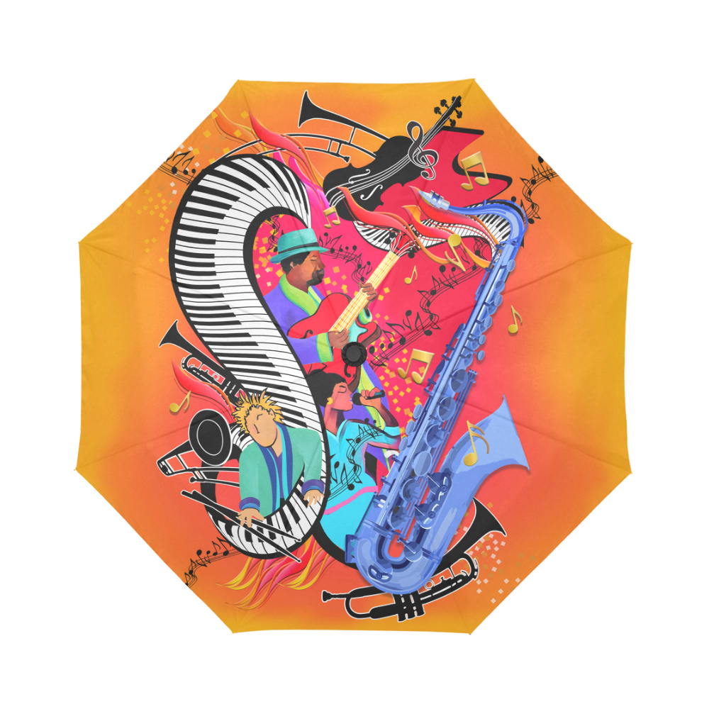 Red Hot Jazz Music Art Colorful Print by Juleez Auto-Foldable Umbrella (Model U04)