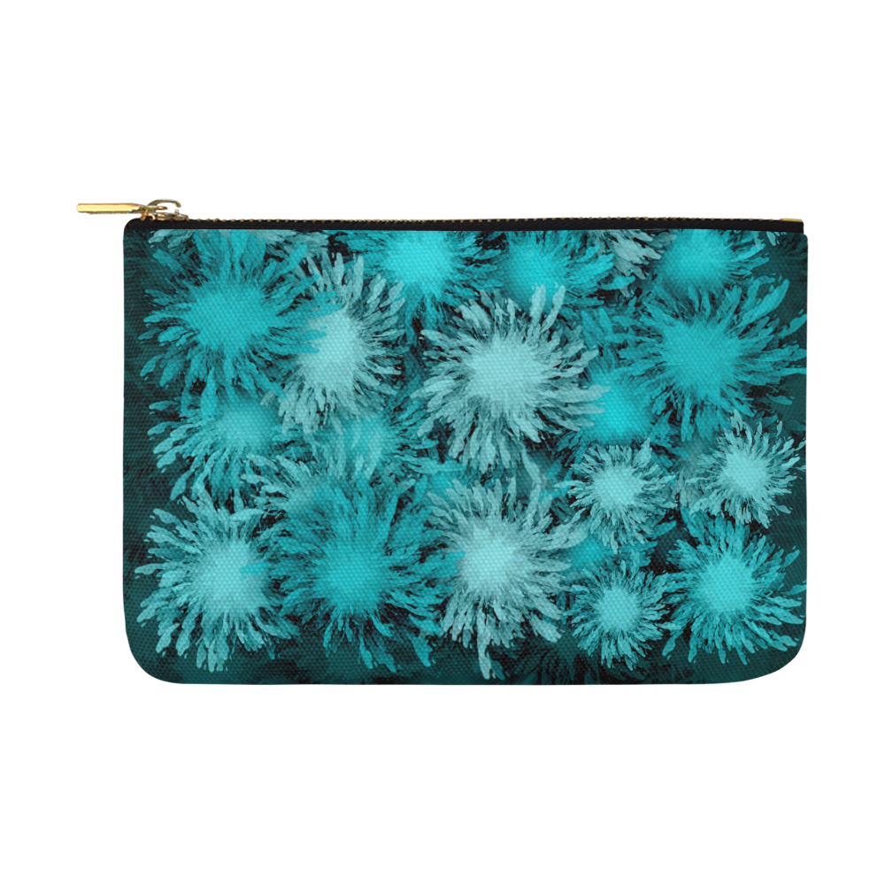 Turquoise frosty flowers Carry-All Pouch 12.5''x8.5''