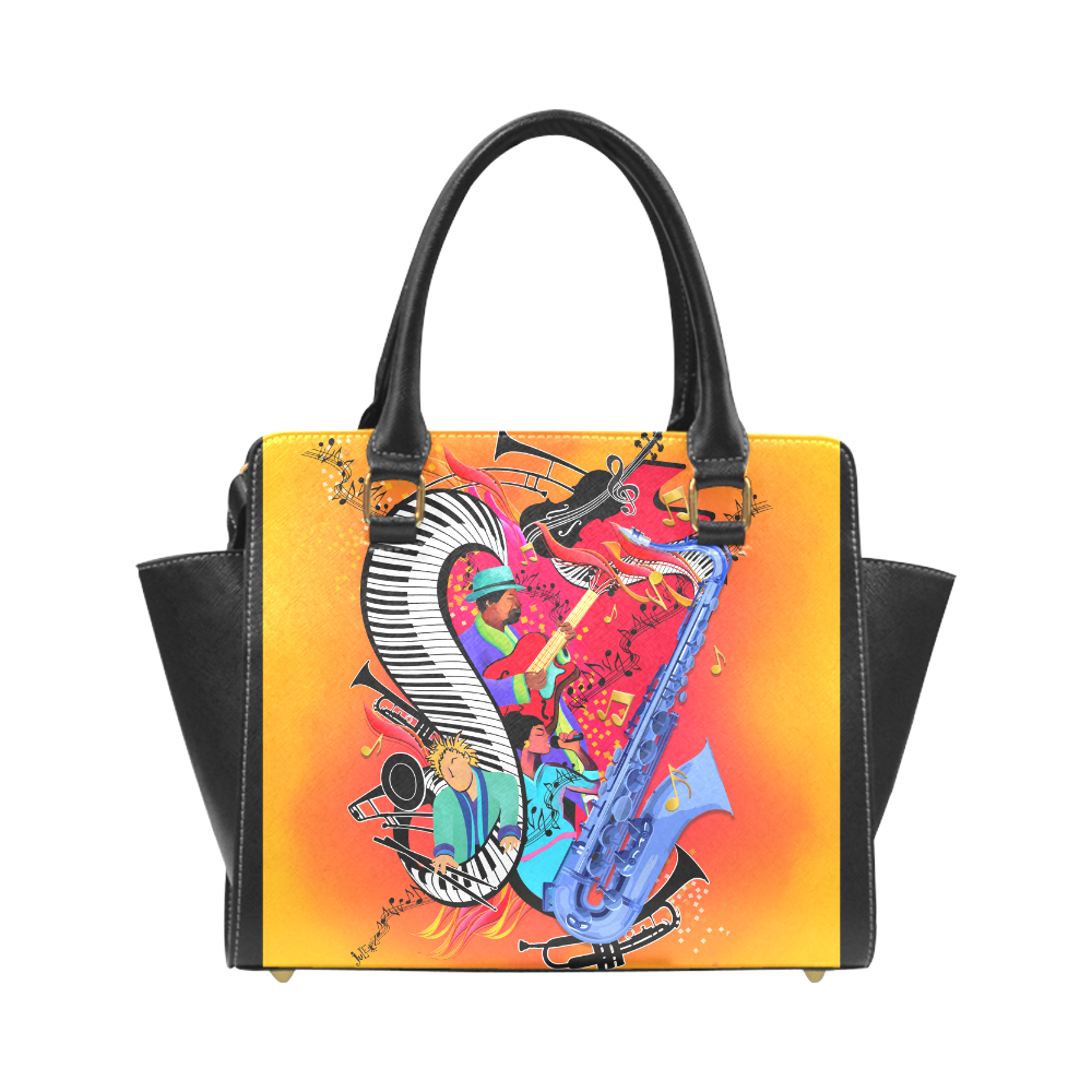 Juleez Jazz Music Art Handbag Rivet Shoulder Handbag (Model 1645)