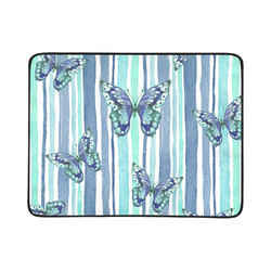 Watercolor Butterflies & Stripes Blue Cyan Beach Mat 78"x 60"