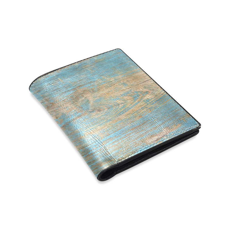 Rustic Wood  Blue Weathered Peeling Paint Men's Leather Wallet (Model 1612)