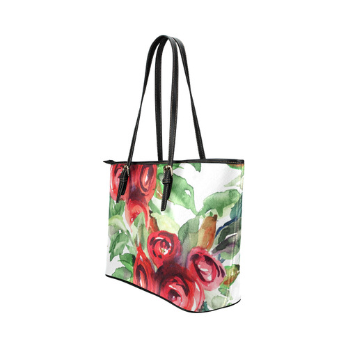 Hand painted watercolor flowers Leather Tote Bag/Small (Model 1651)