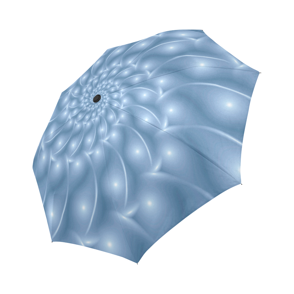 Glossy Pastel Blue Spiral Fractal Auto-Foldable Umbrella (Model U04)