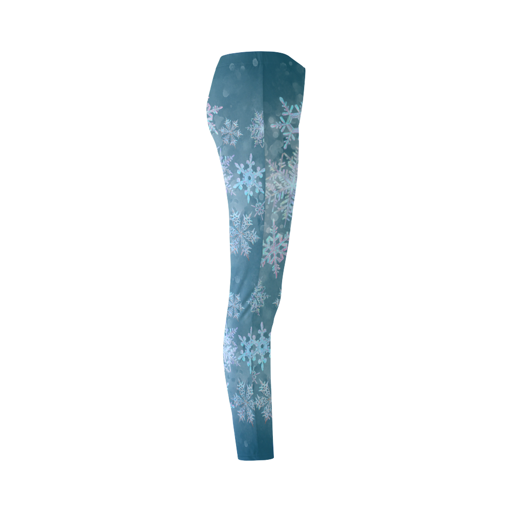 Snowflakes, snow, white and blue Cassandra Women's Leggings (Model L01)