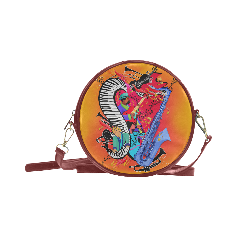 Colorful Musician Jazz Music Art Bag By Juleez Round Sling Bag (Model 1647)