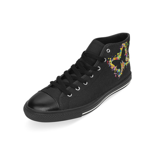 Dancing Butterfly Splash High Top Canvas Women's Shoes/Large Size (Model 017)