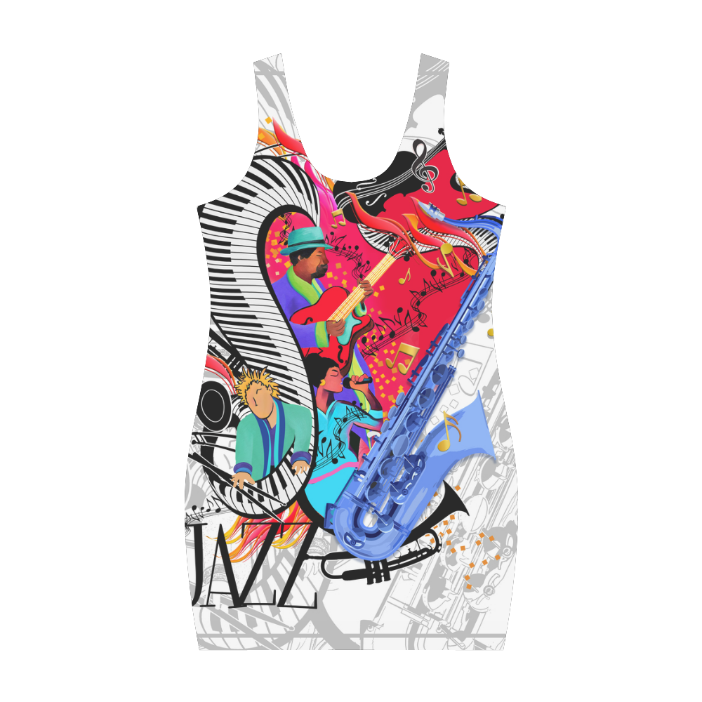 Sexy Music Print Hot Jazz Art by Juleez Medea Vest Dress (Model D06)