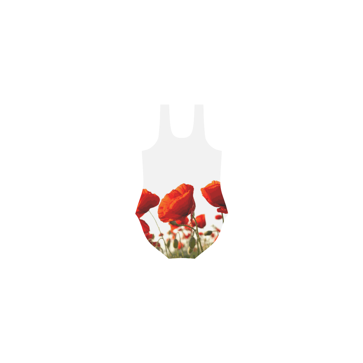 Red Poppies Vest One Piece Swimsuit (Model S04)