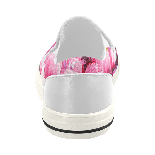 Hand painted watercolor flowers Women's Slip-on Canvas Shoes (Model 019)