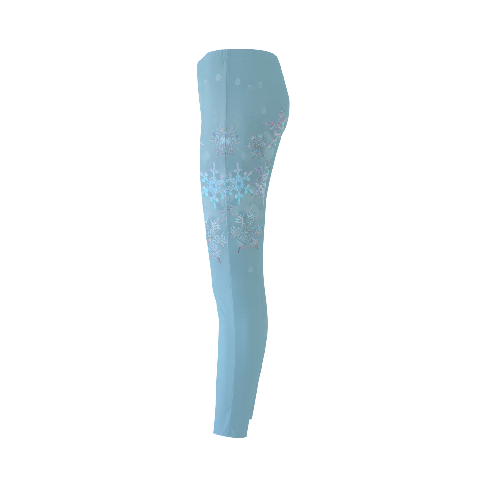 Snowflakes, snow, white and blue Cassandra Women's Leggings (Model L01)